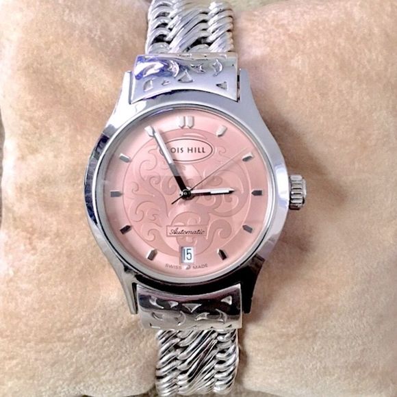 LOIS HILL Watch Automatic Pink Face Sterling Band - Picture 1 of 12